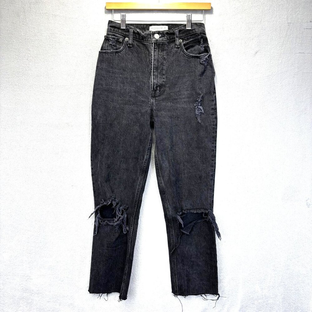 Abercrombie & Fitch 90s Straight High Rise Distressed Jeans Womens 26 2 R Black
